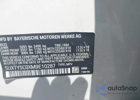 2021 BMW X3 xDrive30I from USA, damaged, VIN 5UXTY5C0XM9E10287